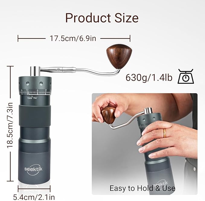 Manual Coffee Grinder with Numerical External Adjustable Setting Stainless Steel Conical Burr Hand Crank Coffee Mill for Cold Brew Espresso French Press Pour Over Drip with Foldable Handle- Grey