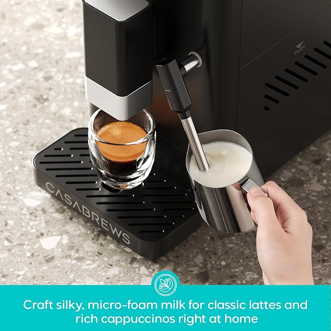 CASABREWS ACAFE Automatic Espresso Machine, 20bar Coffee Maker with Grinder and Milk Frother, Cappuccino Machines for Home or Office, All-in-One Grind and Brew Coffee Maker, Customizable Coffee Volume