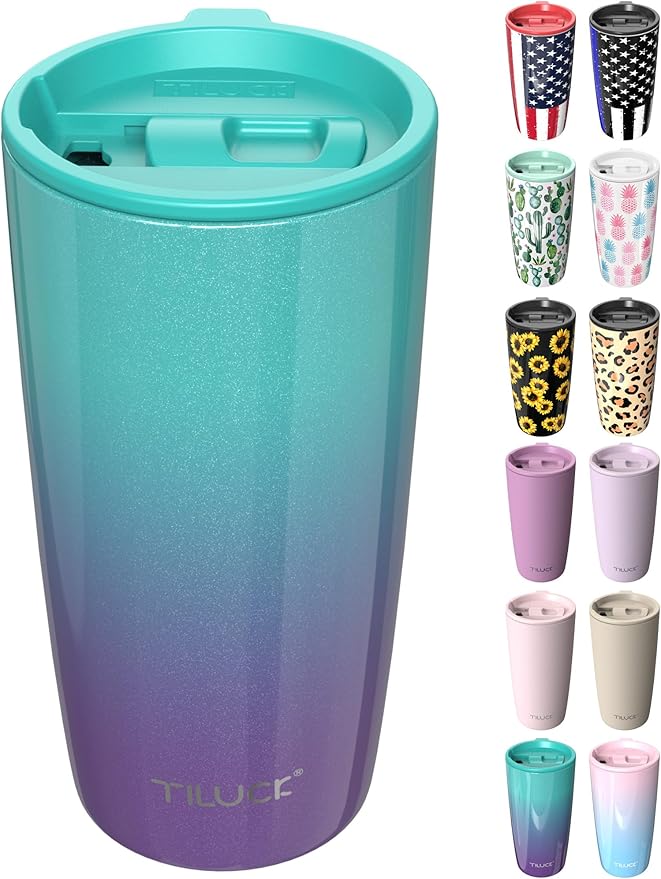 TILUCK 20 oz Tumbler with Lid, Vacuum Insulated Stainless Steel Coffee Mug, Double-Walled Travel Tumbler for Hot and Cold Drinks(BluePurple, 20oz)
