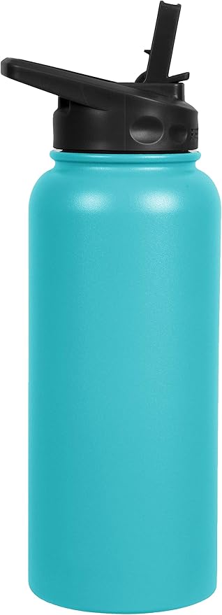 Fifty/Fifty Sport Water Bottle, Straw Cap with Wide Mouth, 34 oz/1 Large, Aqua