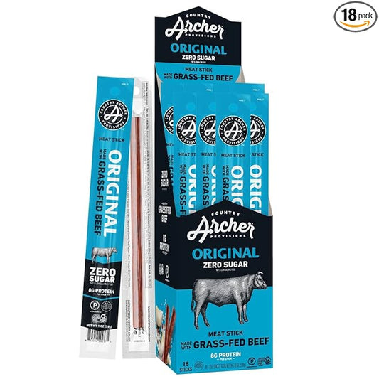 Archer Jerky Beef Jerky Sticks - Grass Fed Beef Snack, Individually Wrapped, Bulk Snack Packs, Gluten Free, Paleo, Keto - 1 oz Meat Sticks (Pack of 18)