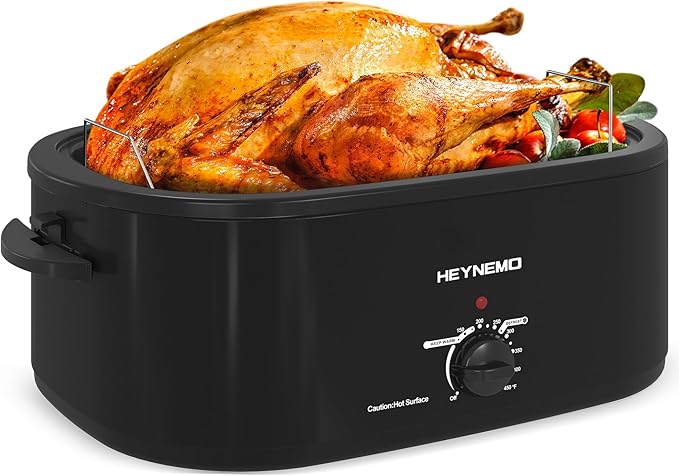 24 Quart Electric Roaster Oven with Visible & Self-Basting Lid, Large Turkey Roaster with Defrost Warm Function, Adjustable Temperature, Removable Pan Rack, Stainless Steel