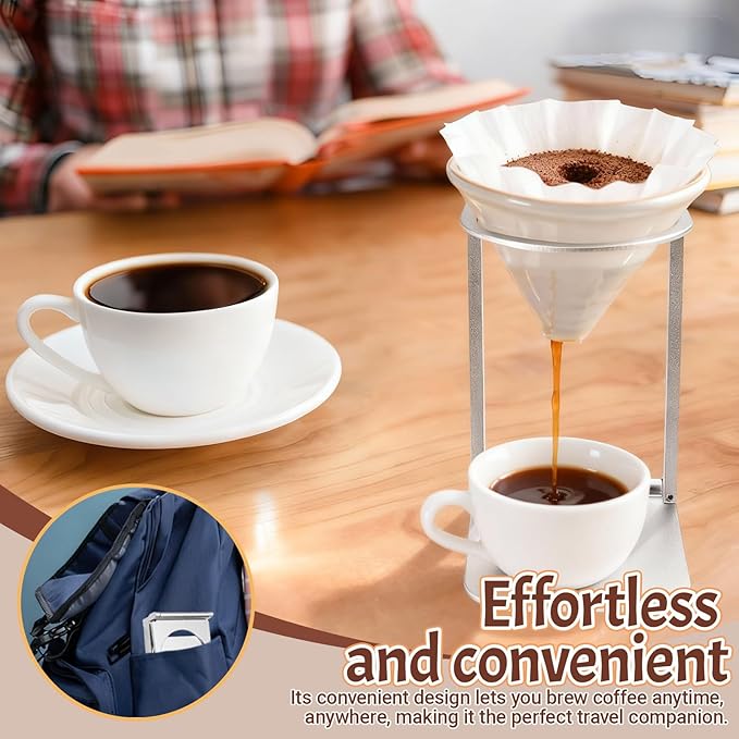 Diakey Portable Coffee Maker Stand, Foldable Aluminum Pour Over Coffee Dripper Holder for Espresso Machines, Compact for Camping & Home Use (1 Pack Silver)