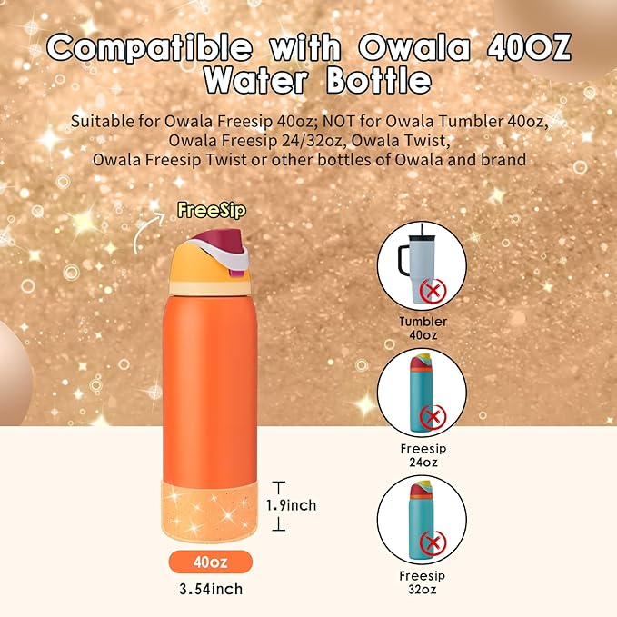 Protective Glitter Silicone Boot Compatible with Owala 24oz 32oz 40oz, Bling Cup Sleeve Bottom Bumper Cover Compatible with Owala FreeSip, Twist, or Flip Stainless Steel Water Bottles