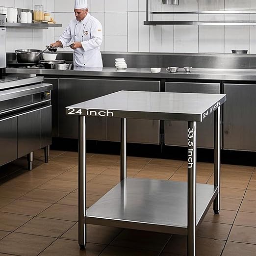 NSF Stainless Steel Table for Prep & Work 24 x 24 Inches, Commercial Heavy Duty Food Prep Worktable with Undershelf for Restaurant, Home and Hotel Christmas Preparation Table