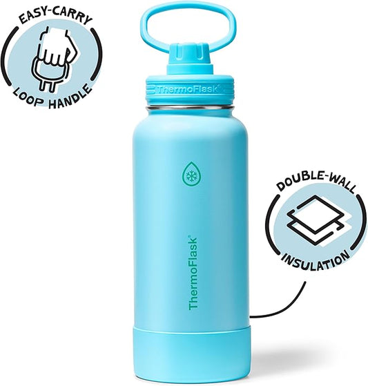 ThermoFlask 32 oz Double Wall Vacuum Insulated Stainless Steel Water Bottle with Spout Lid, Vivid Blue