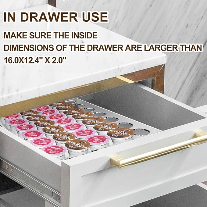 K Cup Coffee Pods Holder for 35 Pods, Clear Arcylic K Cup Coffee Organizer Tray for Drawer or Countertop Storage in Office and Kitchen