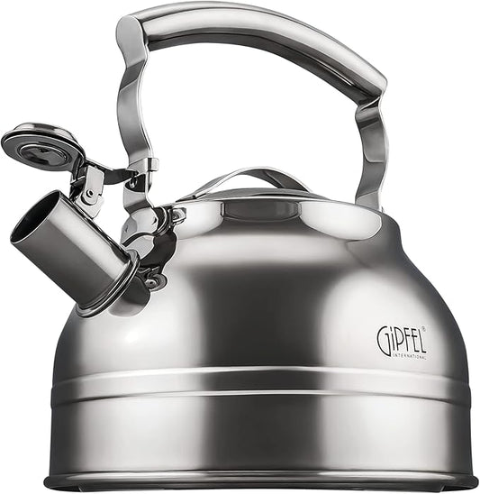 GIPFEL INTERNATIONAL Whistling Tea Kettle Stovetop - Food Grade Stainless Steel Teapot for Stove Top with Ergonomic Handle for Gas, Induction, Electric Stovetops 2.3 Quart