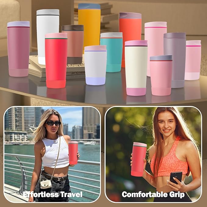2pcs Silicone Boot for Owala SmoothSip Slider Coffee Tumbler 20oz 12oz, Anti-Slip Sleeve for Travel Coffee Mug, Protective Accessories for Owala BPA Free (Strawberry Fields)
