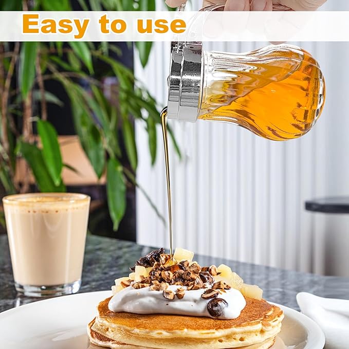 4Pcs 8oz Syrup Dispenser Honey Pot Glass Honey Dispenser Jar, Maple Syrup Dispenser, Honey Container, Commercial Quality With Handle Honey Dispenser for Home Kitchen Storage (4, Twill weave 4 Pack)