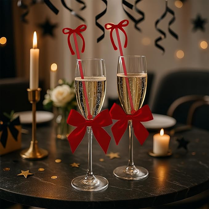 30 Pcs 6 Inch Valentine Party Stirrers, Bow Stir Sticks Coffee Stirrers Reusable Plastic Swizzle Sticks for Wedding Birthday Bridal Cocktail Decorations Galentines Supplies(Burgundy)