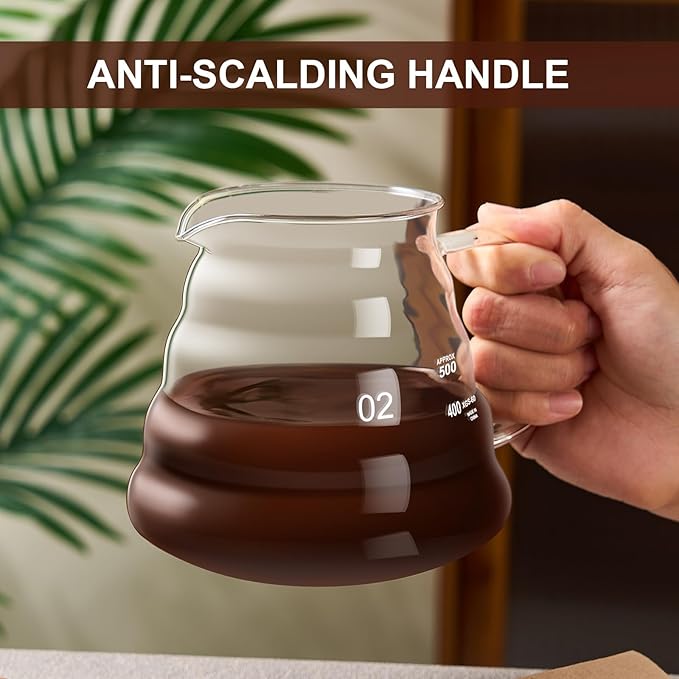 gegewawa Pour Over Coffee Maker Set 20 OZ, Borosilicate Glass Coffee Server with 50 pcs V60 Paper Filter, Pour Over Coffee Dripper Carafe for Home Cafe Restaurant Camping