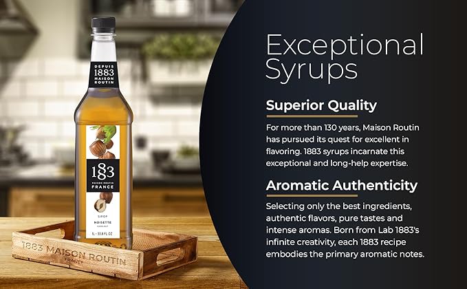 1883 Hazelnut Syrup - Flavored Syrup for Hot & Iced Beverages, Nutty Flavor - Gluten-Free, Vegan, Non-GMO, Kosher, Preservative-Free, Made in France | 1 Liter (33.8 Fl Oz)