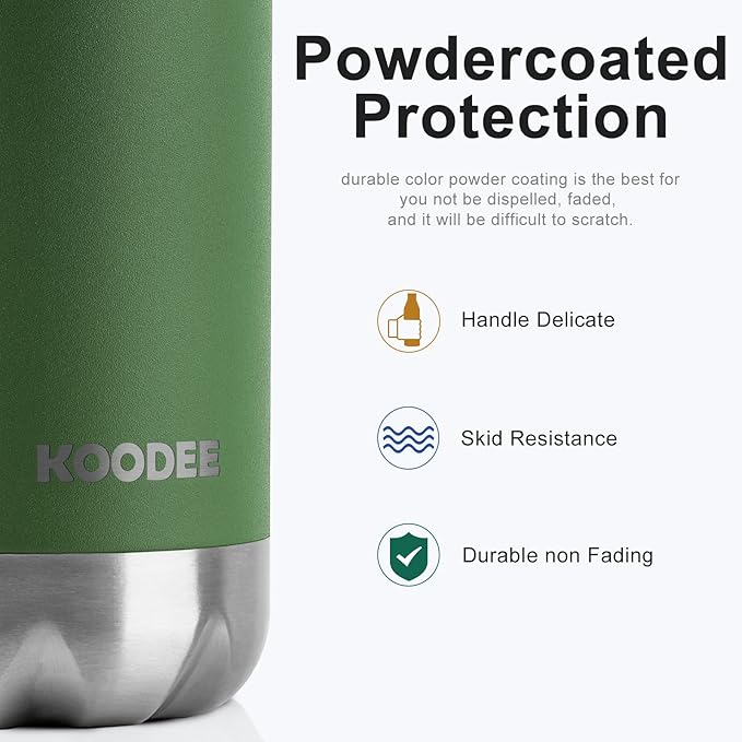 koodee Water Bottle-17 oz Stainless Steel Double Wall Vacuum Insulated Water Bottle BPA Free, Leak Proof Sports Water Bottle for School(Grass Green)