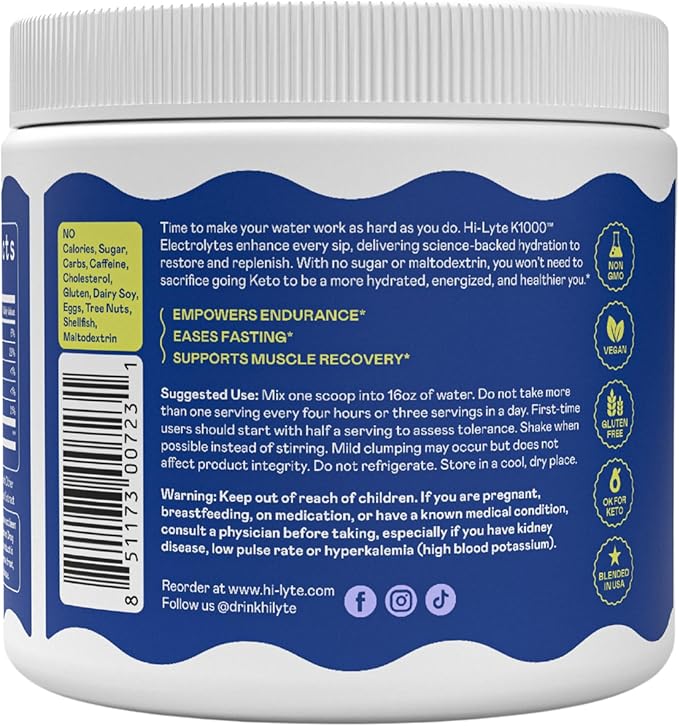 Hi-Lyte K1000 Electrolytes Powder Mix Orange Keto & Performance, 50 Servings