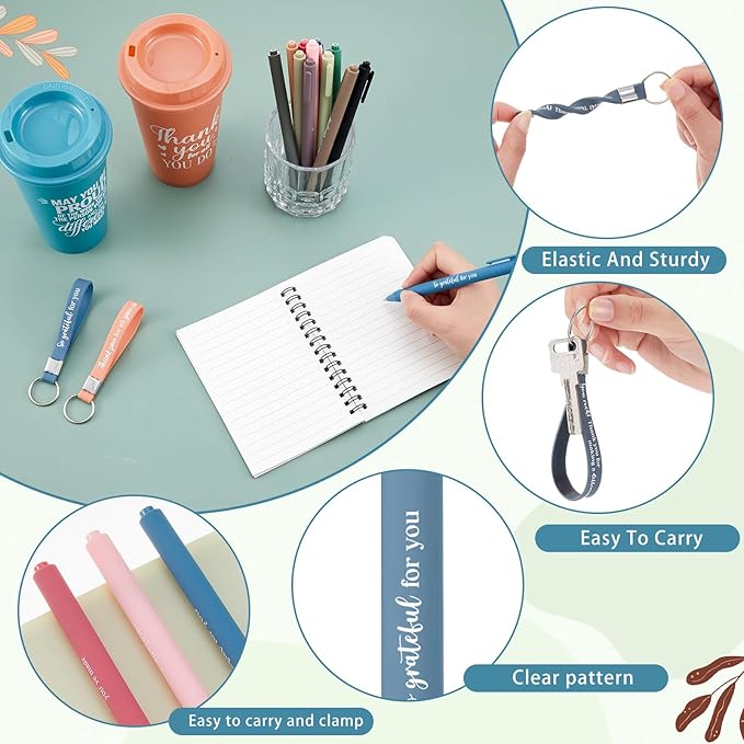 Skylety 12 Set/48 Pcs Employee Appreciation Gifts Bulk Christmas Thank You Gift Set 16 oz Coffee Cups Mini Spiral Notebooks Pens Keychains for Staff Team Teacher Coworker (Morandi Color)