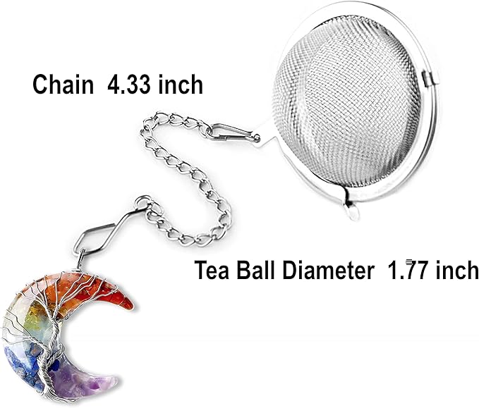 NSTagate Tea Infuser Loose Leaf Tea Steeper 7 Chakra Healing Crystal Tree Life Wire Wrapped Crescent Moon Pendant Tea Strainers for Loose Tea Natural Reiki Spiritual Quartz Gemstone Tea Ball