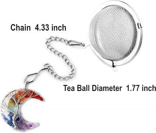 NSTagate Tea Infuser Loose Leaf Tea Steeper 7 Chakra Healing Crystal Tree Life Wire Wrapped Crescent Moon Pendant Tea Strainers for Loose Tea Natural Reiki Spiritual Quartz Gemstone Tea Ball