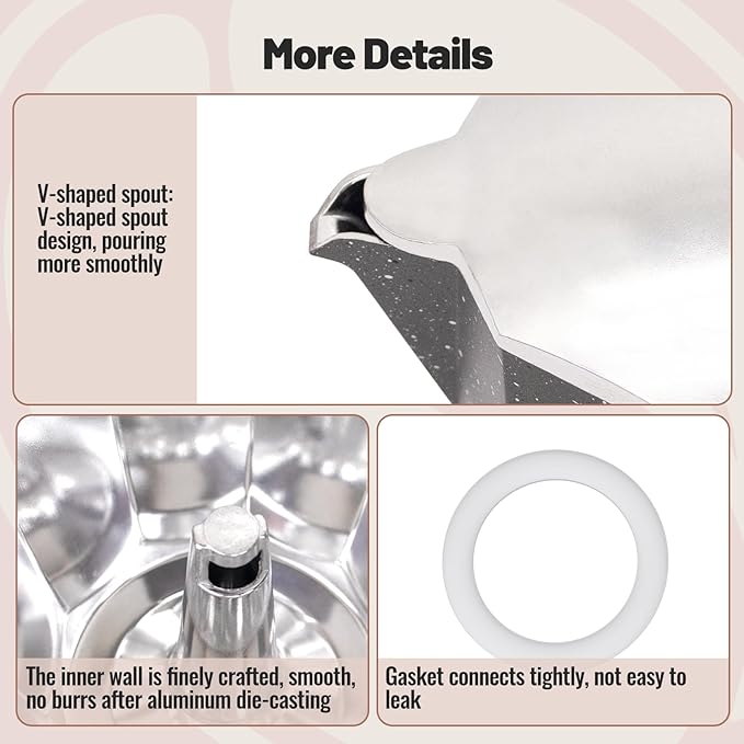 Vaolvpant 3 Cup Aluminum Moka Pot Classic Stovetop Espresso Coffee Maker 150ml 5oz Coffeemaker Percolator Mocha Pot Greca Coffee Maker Cafe Makers for Italian and Cuban Café Brewing Gray
