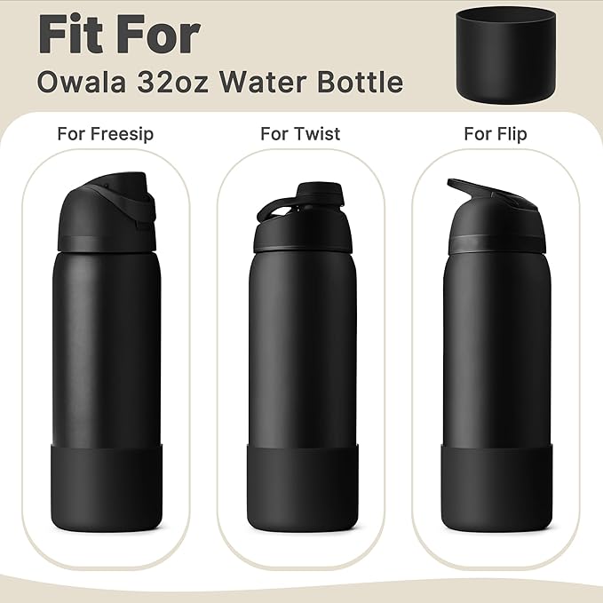 Boot for Owala 32 oz Twist/FreeSip/Flip Stainless Steel Water Bottle, Silicone Rubber Bottom Protector for Owala 32 oz Water Bottle (Black)