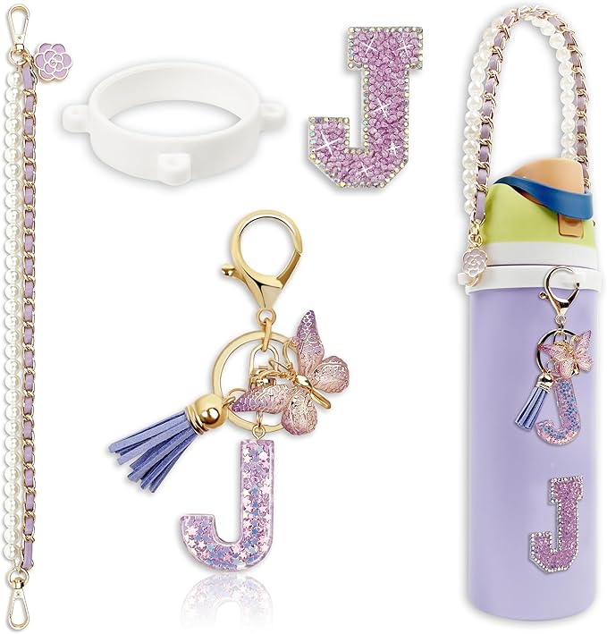 Letter Handle Strap Accessories with Cute Initial Charm Compatible with Owala Water Bottle 24oz 32oz 40oz Owala Kids
