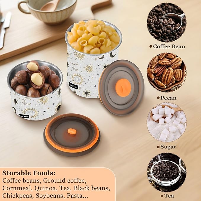 ALAZA Crescent Sun Moon Star Kitten Cats Airtight Coffee Bean Canister Customed 900ml Food Storage Containers with Lids For Gournd, Tea, Sugar, Flour, Rice, Cereal, Candy Cookie Jar
