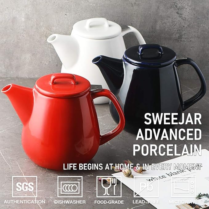 Sweejar 40oz Tea pot with Removable Stainless Steel Infuser,Dishwasher Safe Tea Pots for Loose Tea,Tea Pots with Infuser for Chrismas Women Gift (White)