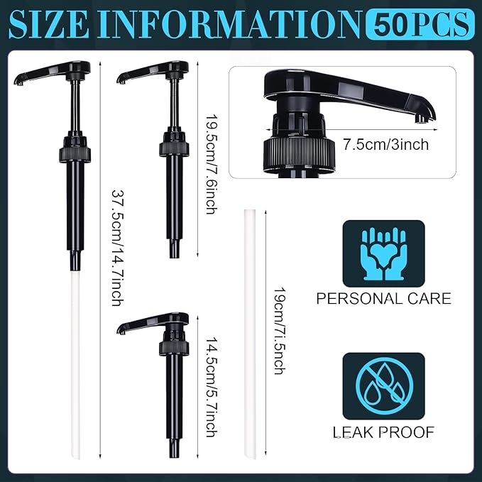Geetery 50 Pcs Coffee Syrup Pumps Skinny Pumps for 25.4 Oz/750ml Coffee Syrup Bottles for Home Bar Soda Cherry Juice Cocktails(Black)
