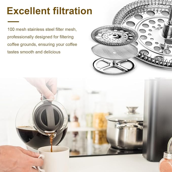 8 Pieces French Press Replacement Filters Mesh Filters Replacement,french press filter,4 Inch Stainless Steel Replacement Screen,for 1000ml,800ml,350ml Coffee Makers,french press filters replacements