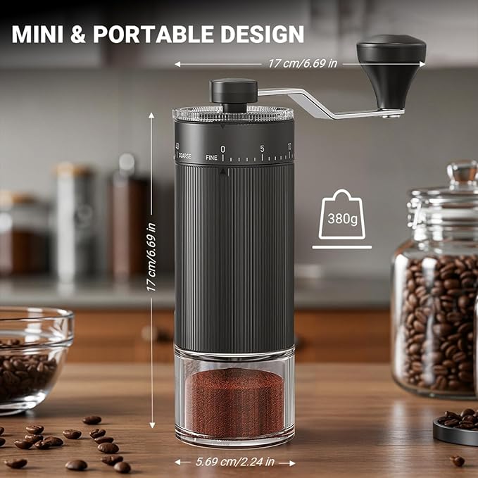 Mini Manual Coffee Grinder with 40 Adjustable Settings, Portable Hand Coffee Bean Mill with 30g Capacity, Conical Burr Coffee Grinder with Crank for Travel, Camping, Office, Espresso, Pour Over, etc