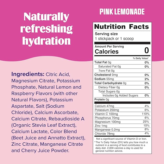 Ultima Replenisher Daily Electrolyte Powder Drink Mix – Sugar Free – Pink Lemonade, 30 Serving – Hydration Powder with 6 Key Electrolytes and Trace Minerals – Keto Friendly, Vegan, Non-GMO
