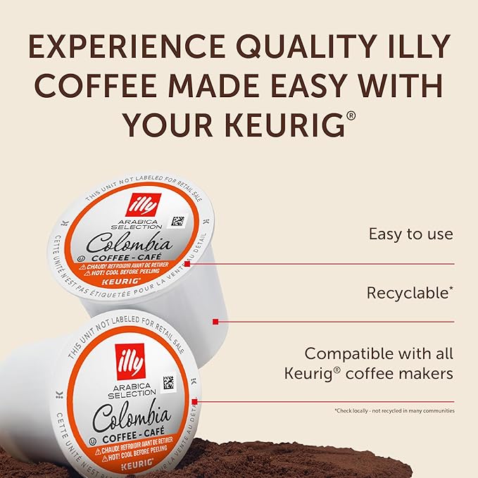 illy Coffee K Cup, Pods for Keurig Machines, Colombia Single Origin Roast, 100% Arabica, Premium Italian Coffee, 10 Count, 6 Pack