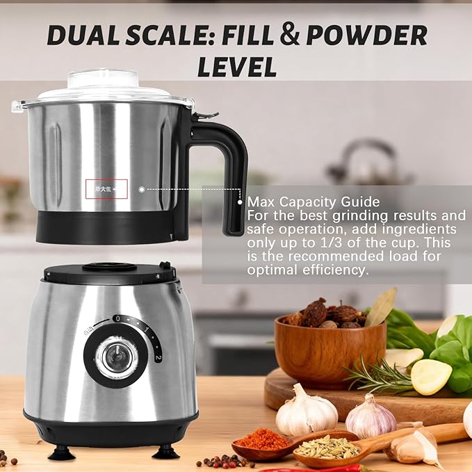 Versatile Kitchen Grinder | 500W Electric Mill | Grinds Spices, Nuts, Grains, Coffee | 3 Stainless Steel Blades | Dry Use (Black)
