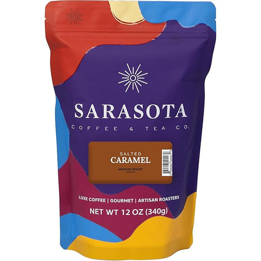 Salted Caramel Ground Coffee | Flavored Coffee Medium Roast | Sweet & Smooth Caramel with Sea Salt | Gourmet Specialty Grade | 12 oz