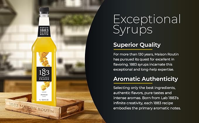 1883 Mango Syrup for Drinks, Made in France, 1 Liter Plastic Bottle
