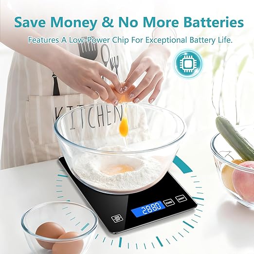 Food Scale, Digital Kitchen Scale 33lb/15kg Steel and Tempered Glass with 1g/0.1oz Precision, Tare & 10 Units, Type-C Rechargeable, LCD Display for Baking, Cooking, Meal Prep, Coffee, Postage Black