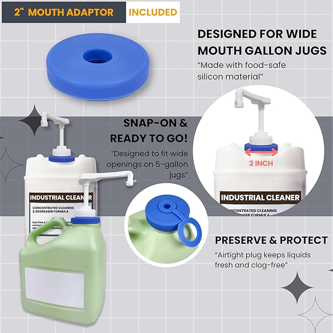 Pump for Gallon Jug & 5 Gallon Bucket, Leakproof Heavy Duty Pump Dispenser for Laundry Detergent, Shampoo, Soap, Oil, Snow Cone Syrup, Popcorn Butter, Commercial Household Industrial Use (2pc)