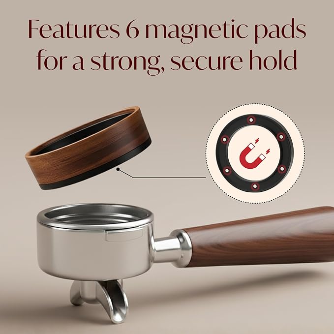 54mm Espresso Dosing Funnel – Magnetic Coffee Dosing Ring Compatible with 54mm Portafilter – Compatible with Breville and DeLonghi Portafilters – Aluminum Alloy & Real Walnut Design – Black & Walnut