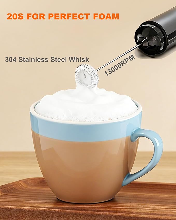 Handheld Milk Frother with Cover, Battery Operated Drink Mixer Handheld Easy to Carry Electric Frother Wand For Coffee, Latte, Cappuccino, Frappe Drink, Hot Chocolate, Black