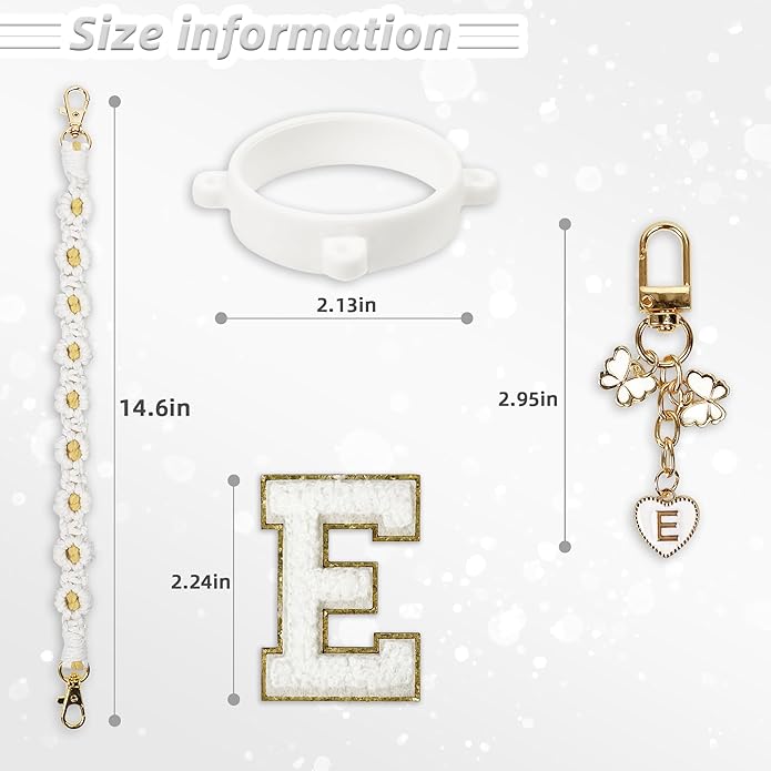 Compatible with Owala Water Bottle Accessories, Cute Letter Charm Set with Boho Handle Strap, Monogram Sticker, Silicone Ring, Keychain Decoration, for FreeSip 24 32 40oz, Owala Kids, Tumbler Gift