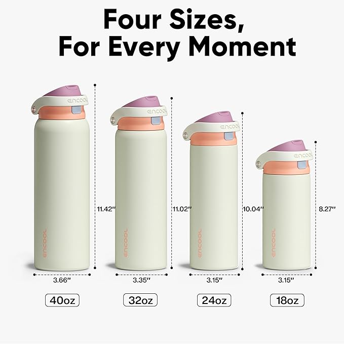 ENCOOL Leakproof Insulated Water Bottle with Straw Dual-Sip Water Bottle Bag-Safe Design for Work, Commute & Gym – Keeps Drinks Cold All Day, 32 oz, Sand Beige