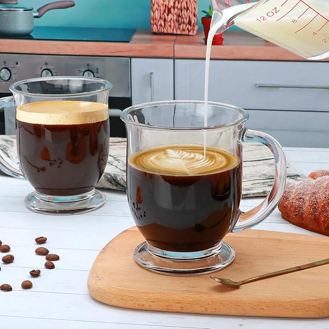 Glass Mugs, 4 Pack 15 Oz Clear Large Mugs With Handles for Hot and Cold Drinks, Perfect for Coffee, Latte, Cappuccinos, Tea and More