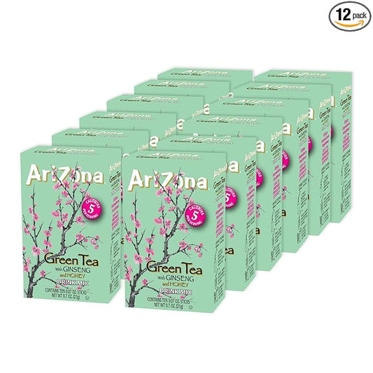 AriZona Green Tea with Ginseng and Honey - On-the-Go Powdered Drink Mix, 0.07oz 120 Count - 10ct Boxes (Pack of 12)