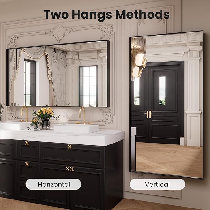 LOAAO Black Bathroom Mirror 84"X32" for Wall, Rectangle Bathroom Vanity Mirror, Tempered Glass, Hangs Vertically or Horizontally, Easy to Install, Modern Design