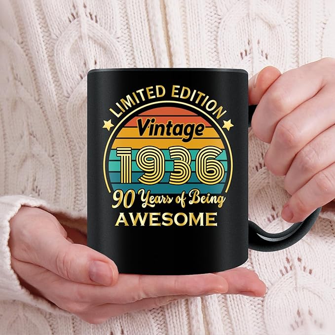 QUPT 90th Birthday Gifts for Women Men, 90th Birthday Gifts for Him, 1936 Birthday Gifts for Women Men, 90 Years Old Gifts, 1936 Birthday Gifts for Her Him, 90th Birthday Presents Coffee Mug