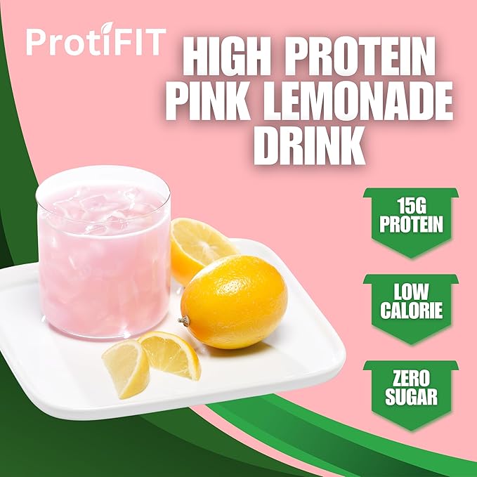 ProtiFit - High Protein Fruit Flavored Powder Drink Mix, 15g Protein, Low Calorie, Sugar Free, Ideal Protein Compatible, 7 Servings Per Box (Pink Lemonade)