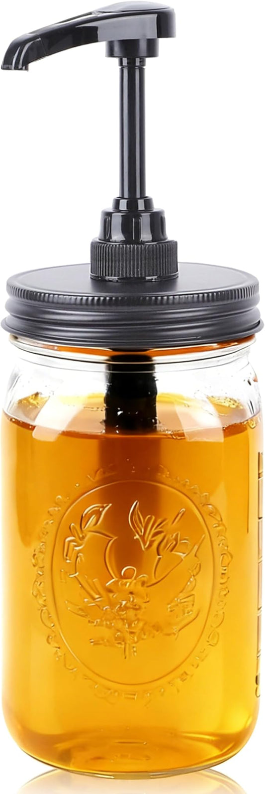 Mason Jar Syrup Sauce Dispenser Wide Mouth Coffee Syrup Dispenser 32 oz Airtight & Leak-Proof Glass Syrup Bottle With Pump 1 Quart Food Grade Syrup Container For Ketchup Honey Salad Liquid Condiments