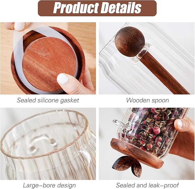 Sugar Bowl with Lid and Spoon, 20 oz Airtight Glass Canister for Brown Sugar, Coffee Bar Container | Spice, Peper, Cereal, Tea, Spice Storage Jar | Modern Decorative Dispenser with Spoon (One)