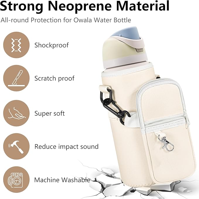 Water Bottle Carrier Bag with Strap for Owala FreeSip 24/32oz with Detachable Phone Pocket for Owala Accessories 24/32oz Water Bottle Sleeve for Walking Camping Gym