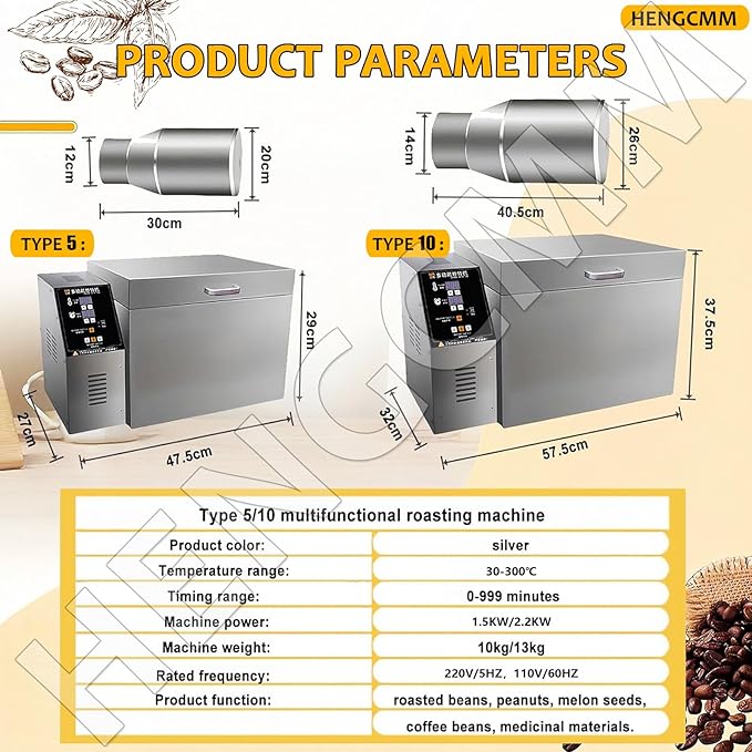 Coffee Roaster, Coffee Bean Roaster Machine Electric Coffee Roaster Machine Electric Drum Coffee Roaster with Timer and Roasting Temperature Setting for Home Commercial Use Type10
